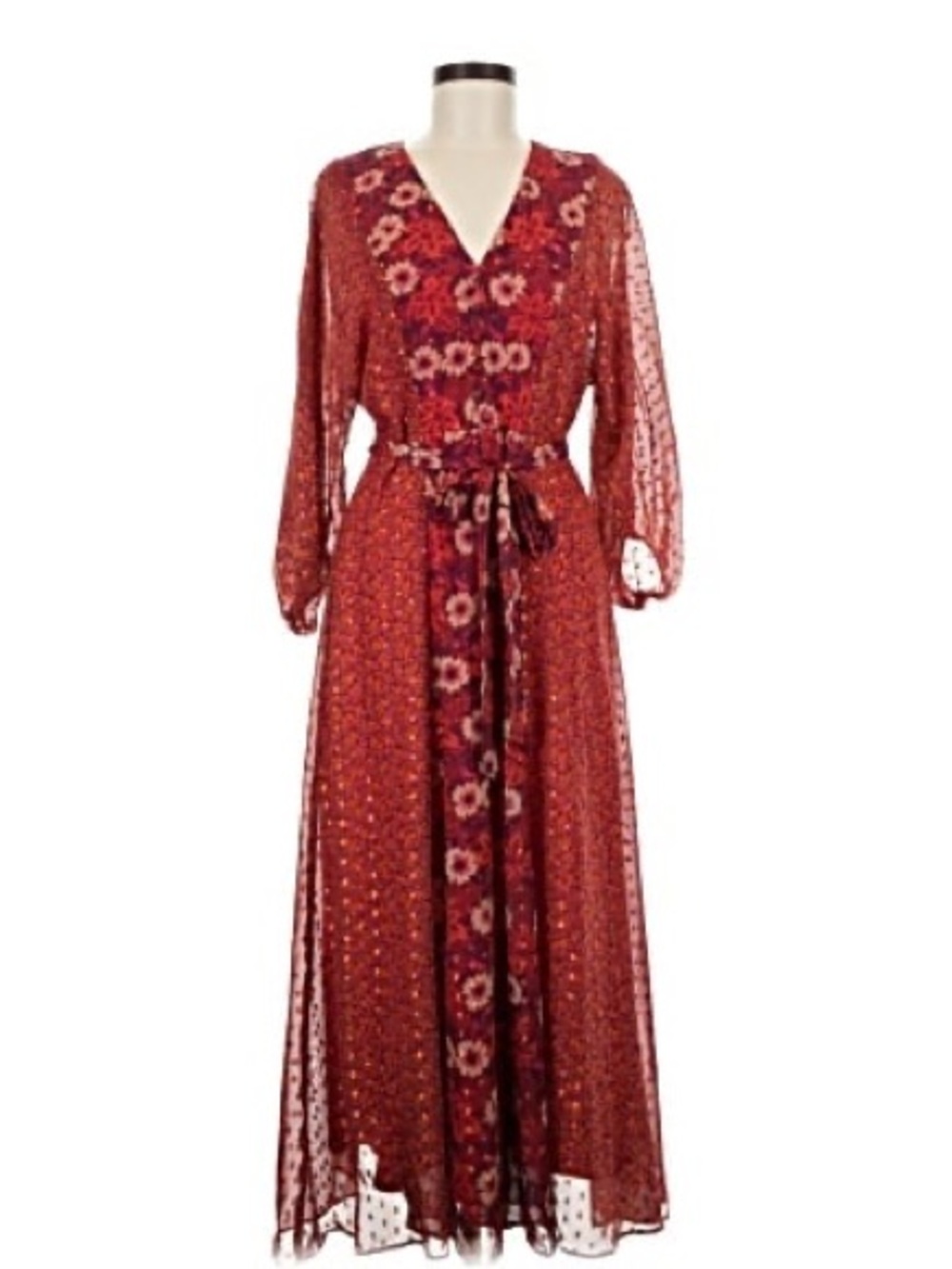 Taylor Red Floral Sheer Maxi Dress with Tie Waist